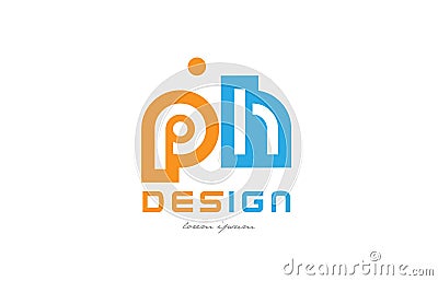 ph p h orange blue alphabet letter logo combination Vector Illustration