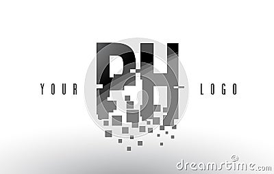 PH P H Pixel Letter Logo with Digital Shattered Black Squares Vector Illustration