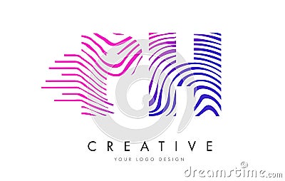 PH P H Zebra Lines Letter Logo Design with Magenta Colors Vector Illustration