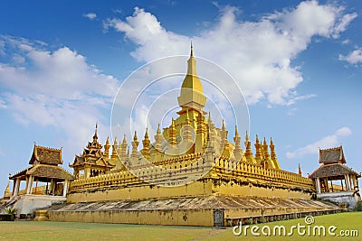 Pha That Luang in bright sky day. Vientiane, Laos Stock Photo