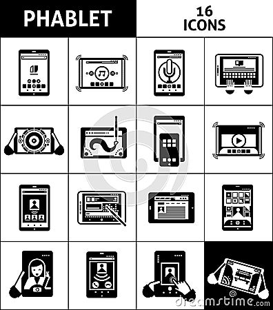 Phablet Black White Icons Set Vector Illustration