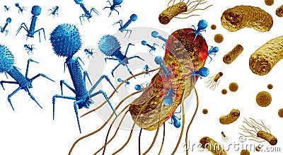 Phage attacking Bacteria Stock Photo