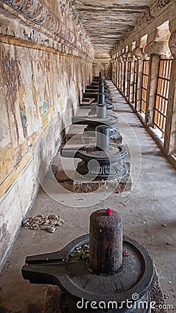 Phallic symbols in a Hindu temple Stock Photo