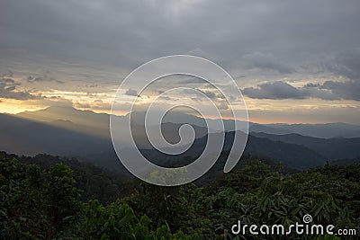 Views during sunset from Phanoen Thung Camp,Kaeng Krachan National Park,Phetchaburi Province,Thailand. Stock Photo