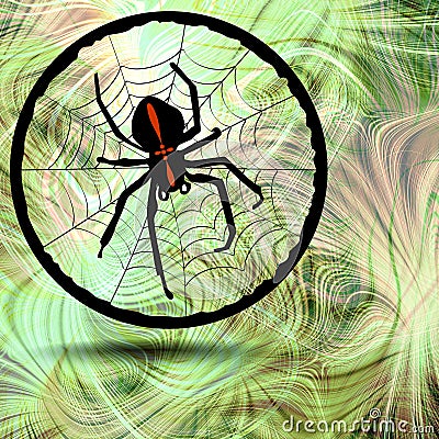 Phantasy image Crusader spider in his cobweb on fractal background Stock Photo