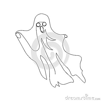 Phantom one line art. Continuous line drawing of halloween theme, autumn mood, horrible, restless soul, fear, ghost Vector Illustration