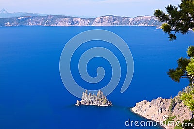 Phantom Ship, Crater Lake Stock Photo