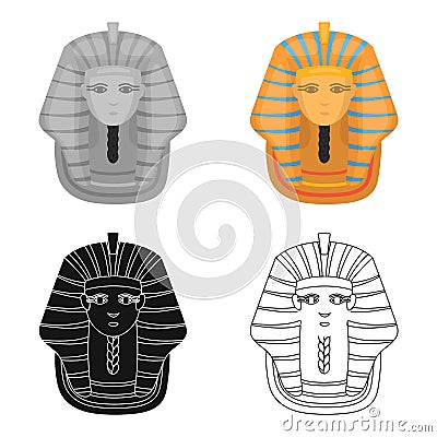 Pharaoh`s golden mask icon in cartoon style isolated on white background. Ancient Egypt symbol stock vector illustration Vector Illustration