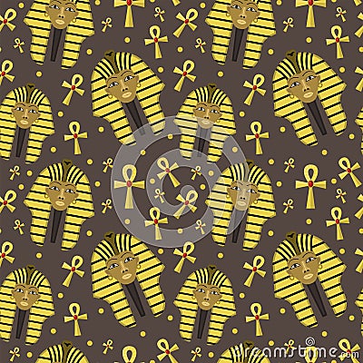 Pharaoh seamless pattern. ancient Egyptian king witch ankh endless background, repeating texture, backdrop. Vector Vector Illustration