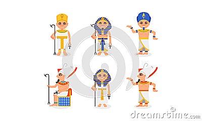 Pharaohs of Ancient Egypt In Different Clothes And On The Throne Vector Illustration Set Isolated On White Background Vector Illustration