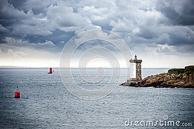Phare de Kermorvan. Kermorvan Lighthouse Pointe de Kermorvan, Le Conquet, Britanny, France. Stock Photo