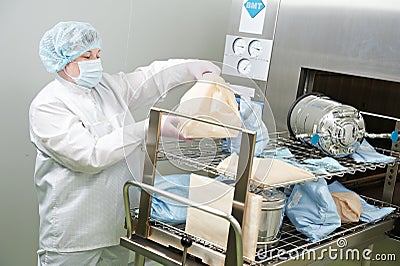 Pharmaceutical factory worker Stock Photo