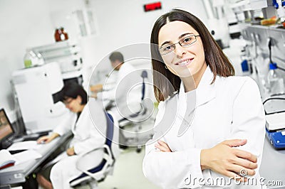 Pharmaceutical female staff worker in uniform Stock Photo