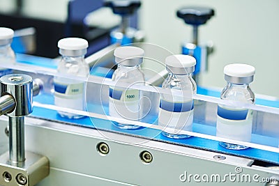 Pharmaceutical glass bottles production line Stock Photo