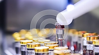 pharmaceutical industry, dosed packaging of medicines by vials Stock Photo