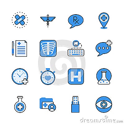 Pharmaceutical industry lineart flat vector icon set. Vector Illustration