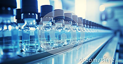 Pharmaceutical machine working, pharmaceutical glass bottles production line Stock Photo