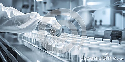 Pharmaceutical machine working, pharmaceutical glass bottles production line Stock Photo