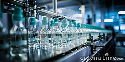 Pharmaceutical machine working, pharmaceutical glass bottles production line Stock Photo