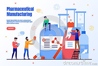 Pharmaceutical Manufacturing Flat Vector Webpage Vector Illustration