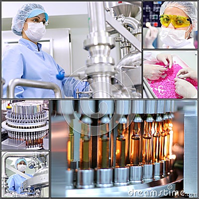 Pharmaceutical Manufacturing Technology- Collage Stock Photo