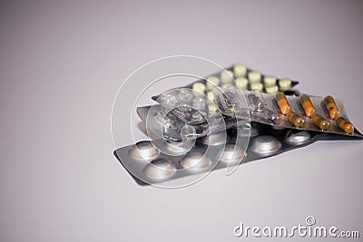 Pharmaceutical medication and medicine pills in packs Stock Photo