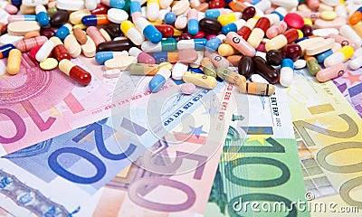 Pharmaceuticals on euro notes Stock Photo