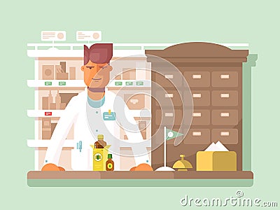 Pharmacist at the pharmacy Vector Illustration