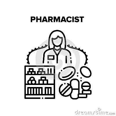 Pharmacist Work Vector Concept Black Illustration Vector Illustration