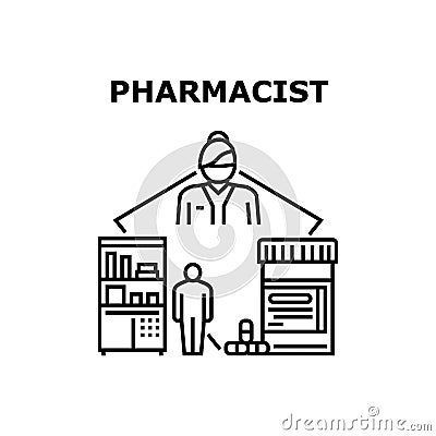 Pharmacist Work Vector Concept Black Illustration Vector Illustration