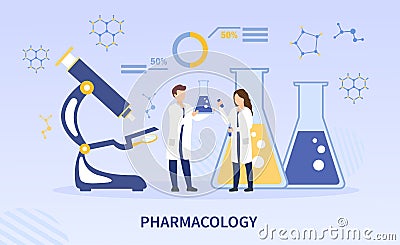 Pharmacology laboratory with scientists Vector Illustration