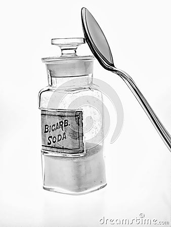 Pharmacy Bottle of Bicarb Soda Stock Photo