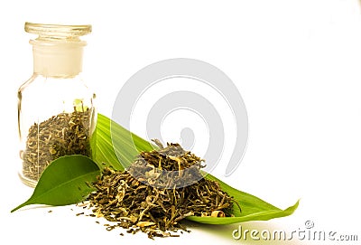 Pharmacy bottle, with herbal. Stock Photo