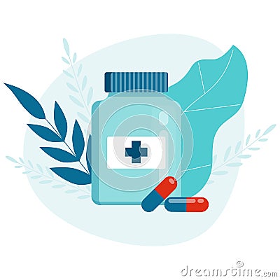 Pharmacy Business Medicine Drug Store. Pill bottle Vector Illustration