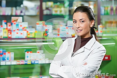 Pharmacy chemist woman in drugstore Stock Photo