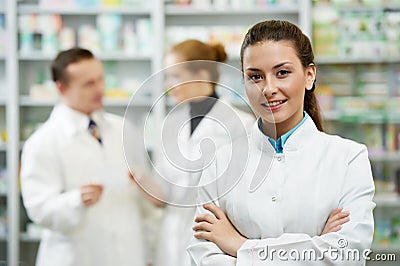 Pharmacy chemist woman in drugstore Stock Photo