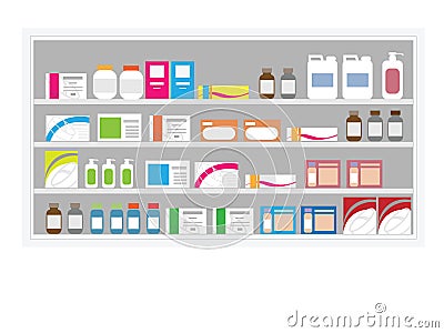 Pharmacy drug shelf Vector Illustration