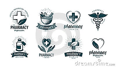 Pharmacy, drugstore logo or label. Medicine, medication symbol. Vector illustration Vector Illustration