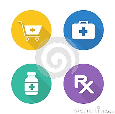Pharmacy flat design icons set Vector Illustration