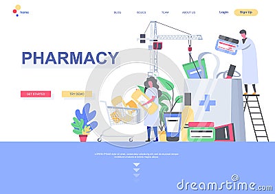 Pharmacy flat landing page template Vector Illustration