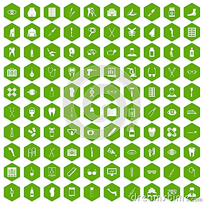 100 pharmacy icons hexagon green Vector Illustration