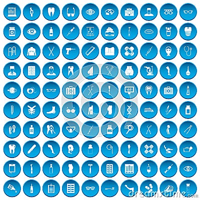 100 pharmacy icons set blue Vector Illustration