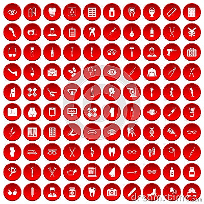 100 pharmacy icons set red Vector Illustration