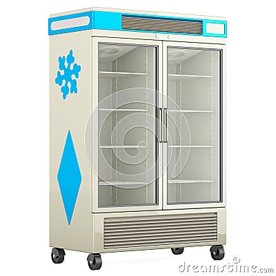 Pharmacy Medical Vaccine Refrigerator, empty, front view. 3D rendering Stock Photo