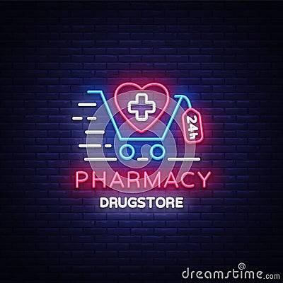 Pharmacy neon signboard vector. Medical neon glowing symbol, Light Banner, neon icon, design element. Vector Vector Illustration