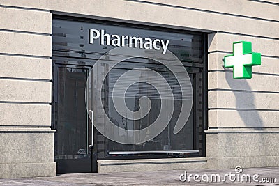 Pharmacy store or drugstore exterior design Cartoon Illustration