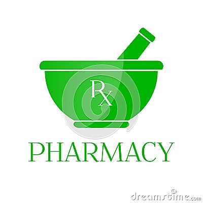 Pharmacy symbol - mortar in green color Vector Illustration