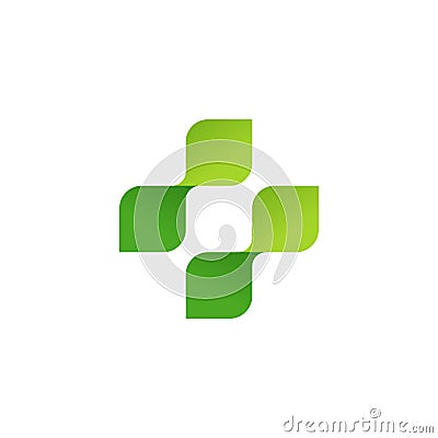 Pharmacy vector logo, medical symbol cross of green leaves. Vector Illustration