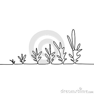 Phase of growing plant continuous one line drawing minimalist vector illustration from seed, root, and leaves Vector Illustration