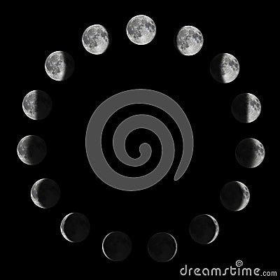 Phases of the Moon. Moon lunar cycle. Stock Photo